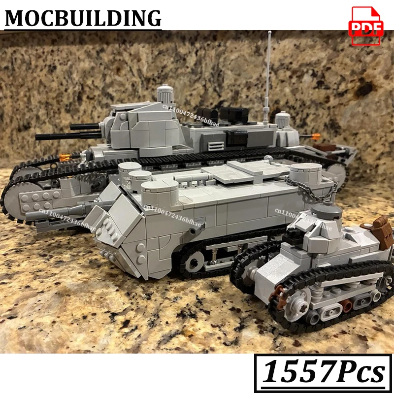 Mini Doll Scale Superheavy Tank Model Renault FT-17 Saint Chamond Tanks MOCBUILDING Military Tank Char 2C FCM Construction Toys