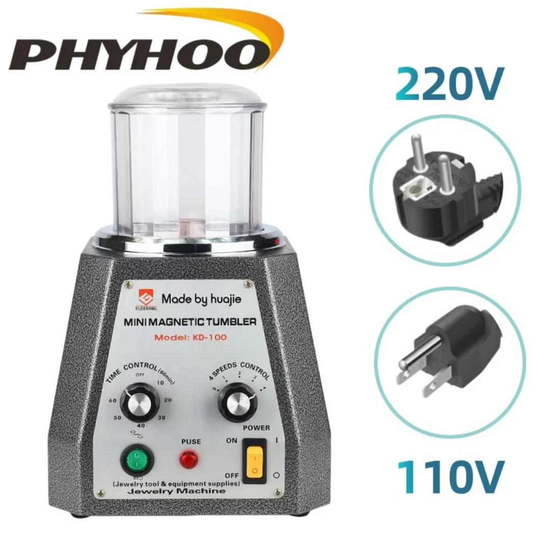 PHYHOO KD-100 Magnetic Tumbler 220V/110V Mini Polishing Machine Jewelry Polisher Bucket Jewelry Making Tools Jewelry Cleaner
