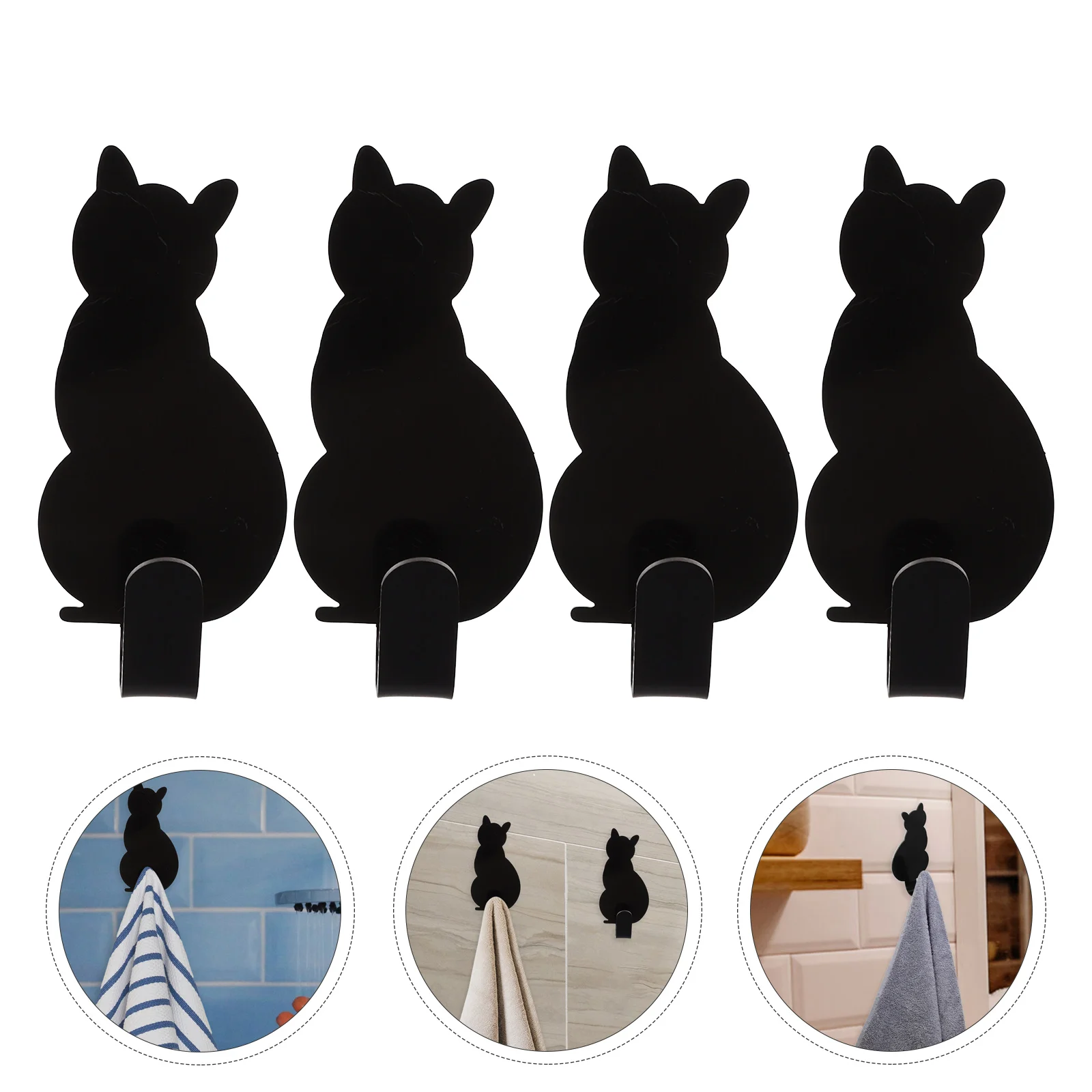 

8 Pcs Utility Hooks Decorative Wall Hanger Stainless Steel Sticky Cat Shaped Adhesive Key