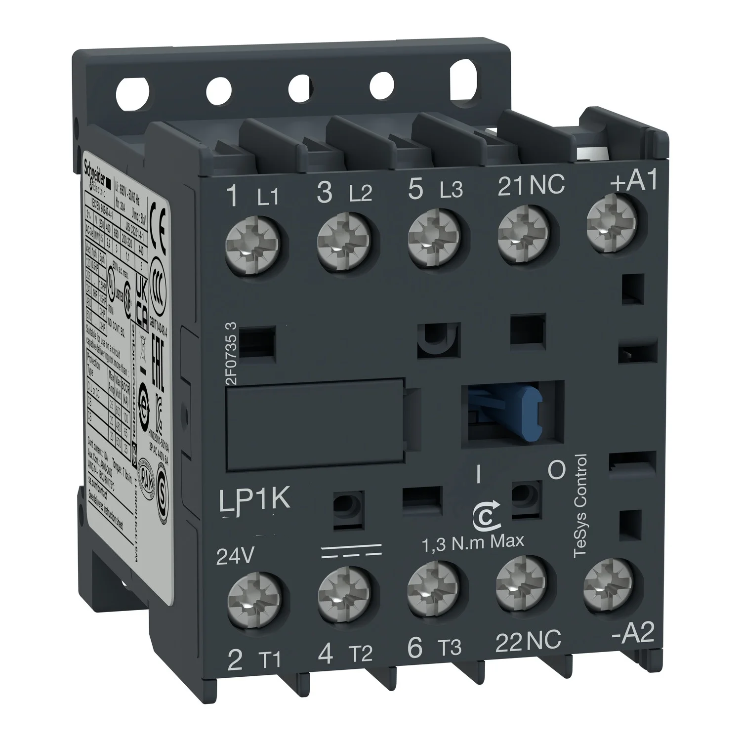 LP1K0901MD contactor - 3P - AC-3 = 440 V 9 A - 1 NC aux. - 220 V DC coil