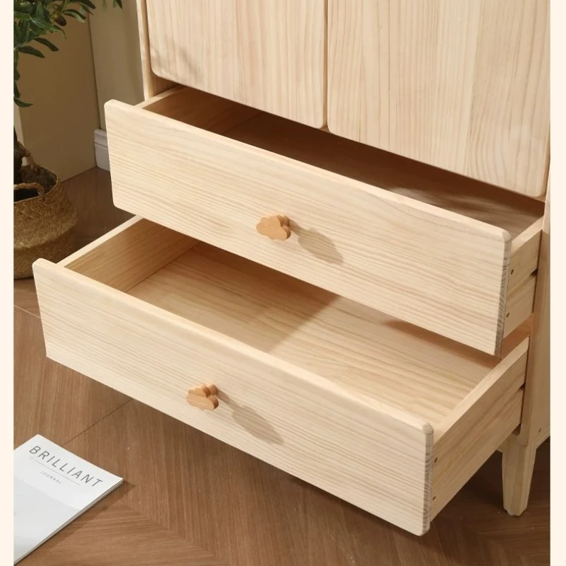 F*-Minimalist Solid Wood Full Height Clothes Wardrobe, Flat Slab Panel Storage Closet With Drawer