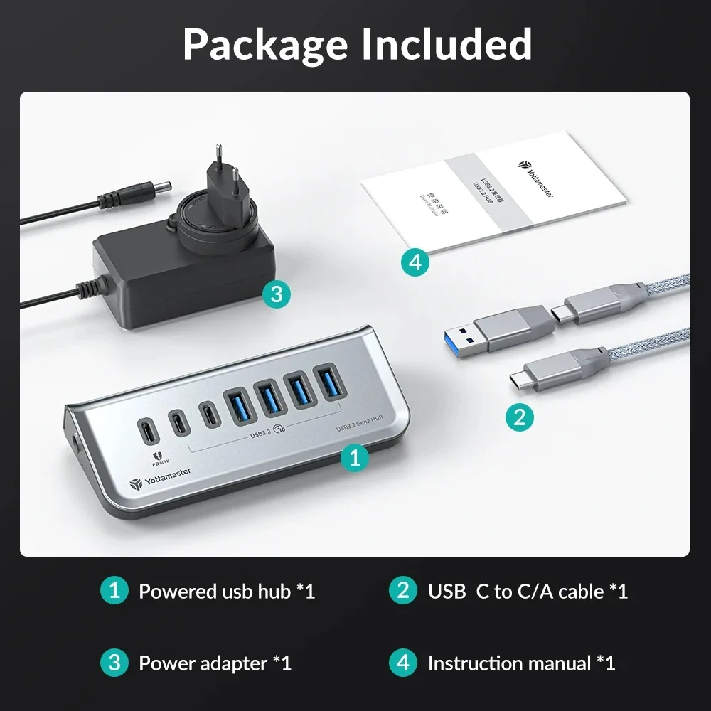 Yottamaster Przenośny Hub USB 3.2 Gen1 Gen2 10/5Gbps Hub do Transmisji Danych Zasilany Dyskiem Twardym PD18W/60W SD/TF do PC PS4 Laptopów Surface Myszki — zdjęcie produktu 6