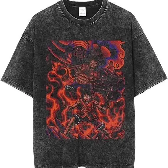 

Футболка унисекс из стираного хлопка с аниме-принтом One Piece 2026, свободный крой, удобная, летняя, повседневная