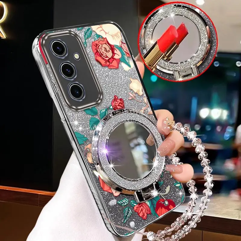 S24 Rose rosse Placcatura supporto cordino Cassa Del Telefono Per Samsung S24Ultra S20FE S21 S9 S8 M32 M31 M22 M13 M12 F22 F12 Nota 20 Copertura