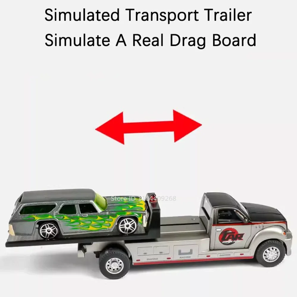 1:64 Scale Container Alloy Trailer Model Toy Car Diecast Metal Movable Joint Pull Back Engineering Vehicles Models Gifts for Boy