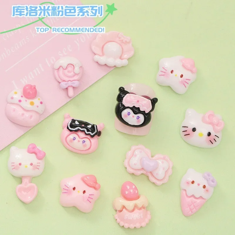 20Pcs Cartoon Hello Kitty Nail Accessories Pink and White Series Commemorative Gift Designed for Girls for Nail Accessories