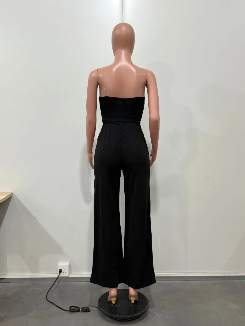 Monos elegantes con corte en V para mujer, chaqueta sin tirantes con cinturón, pantalones de pierna ancha sin espalda, monos de una pieza para fiesta, peleles de oficina para mujer