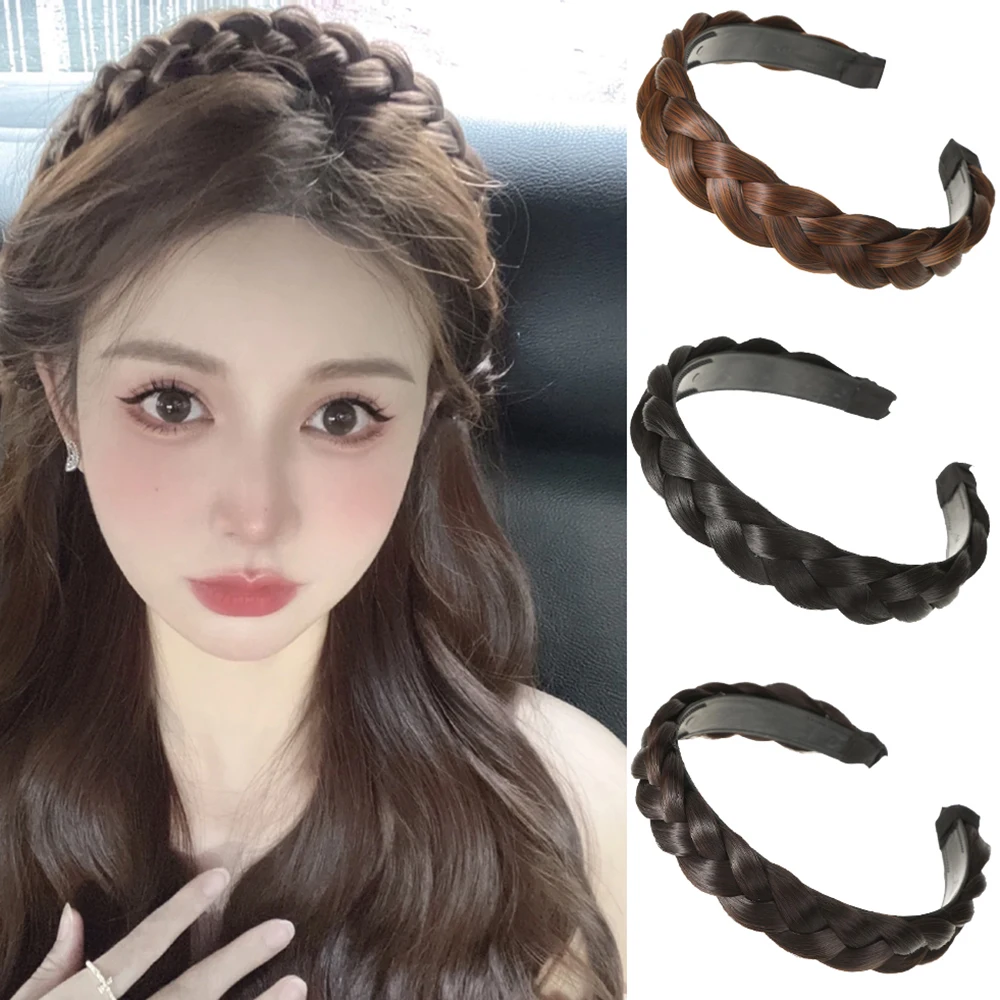 Braided Wig Headband Black Brown Fashion Hair Hoops Headband Ladies Girls Wash Face Hair Accessories Summer New Hair Bands