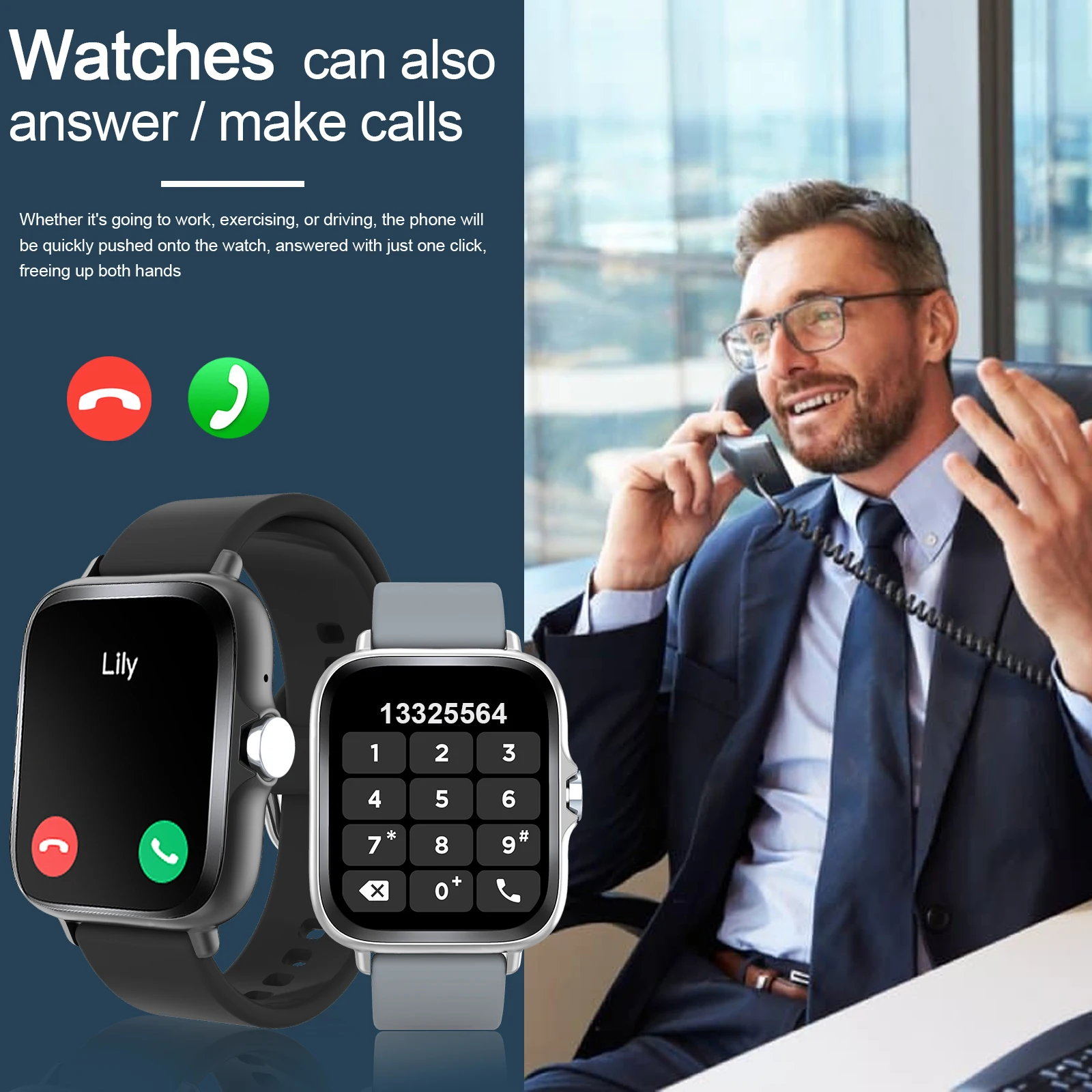 Smartwatch, Wireless Talk/Dial, Multi-Sport Mode for Men and Women, Compatible with IPhone/Andriod