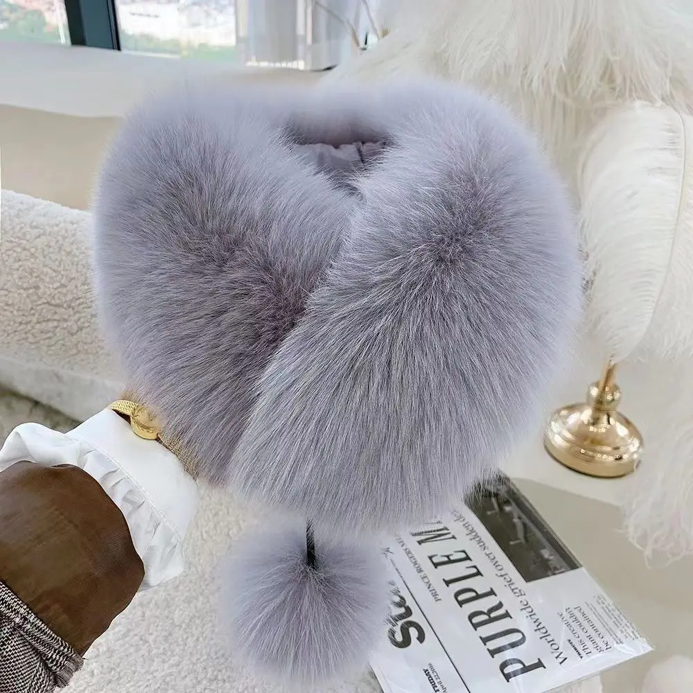 New Korean Style Real Fox Ring Scarf Winter Warm Real Fox Fur Women Scarves Novelty  Fox Fur Ball Decorative Women\'s Collar Shaw