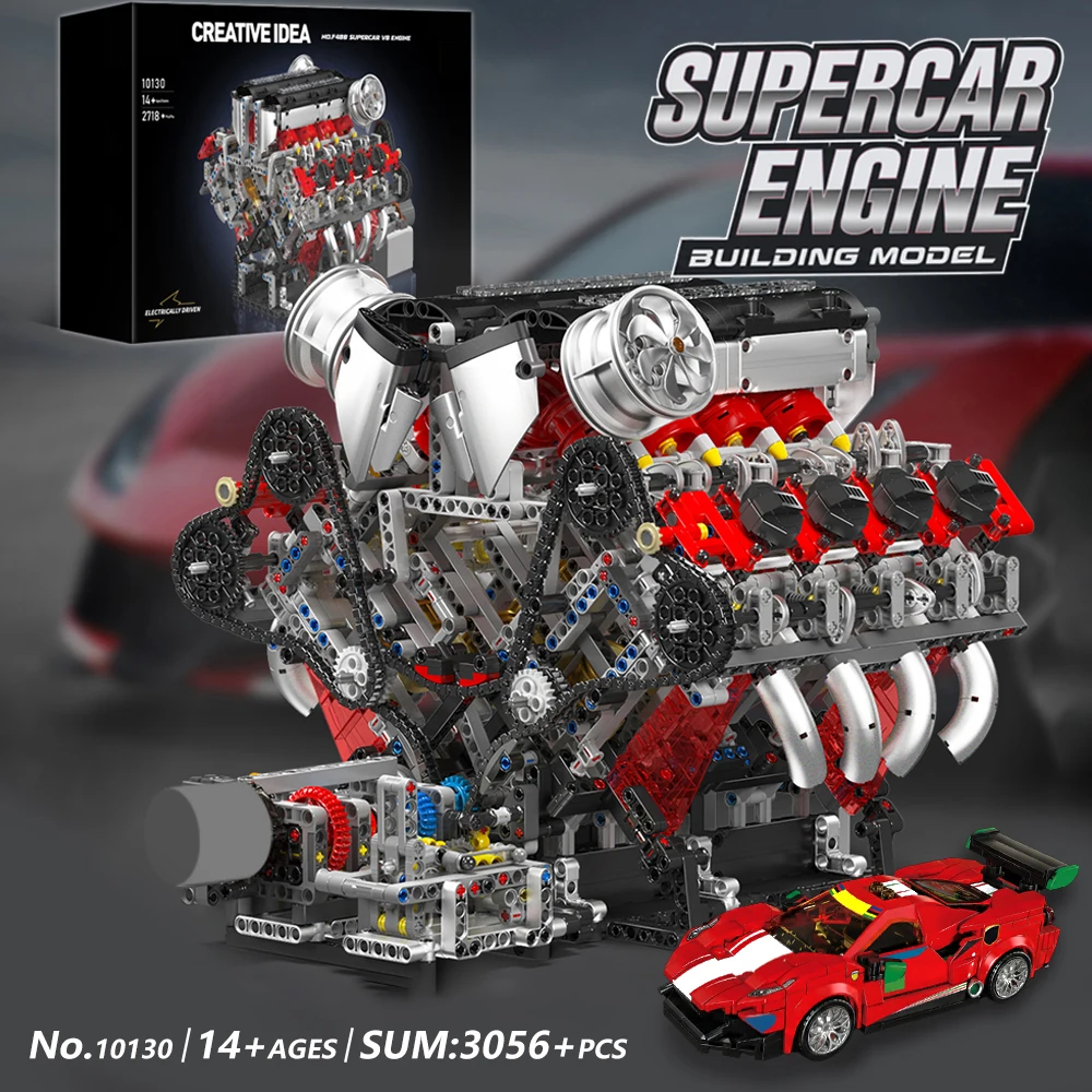 3056 + pièces SuperCar V8 blocs de construction de moteur ensemble de modèles, modèle de voiture de Sport, fonctionne réalistes, vitesses réglables