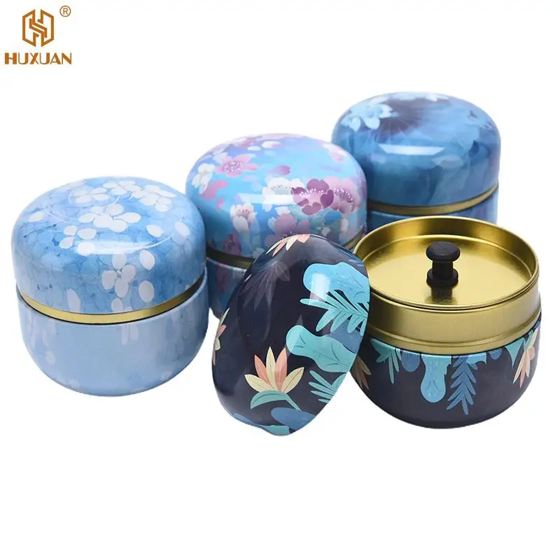 1PC Tea Containers Japanese-Style Herbal Small Candy Snacks round Cans Mini Portable Tinplate Cans Packing Box Multicolor