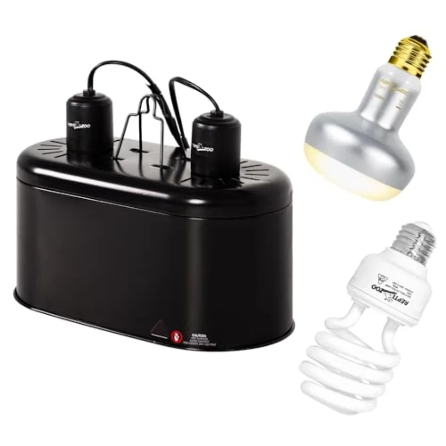 

Reptile Heat Lamp Combo Pack with Dual Reptile Light Fixture 100W Intense Basking Spot Light UVA Daylight Heating Lamp and 26W