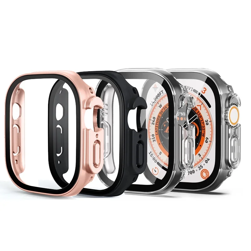 Apple Watch Ultra 2 용 하드 PC 케이스 49mm Ultra2 프레임 범퍼 커버 + HD 슬림 강화 유리 긁힘 방지 화면 보호기