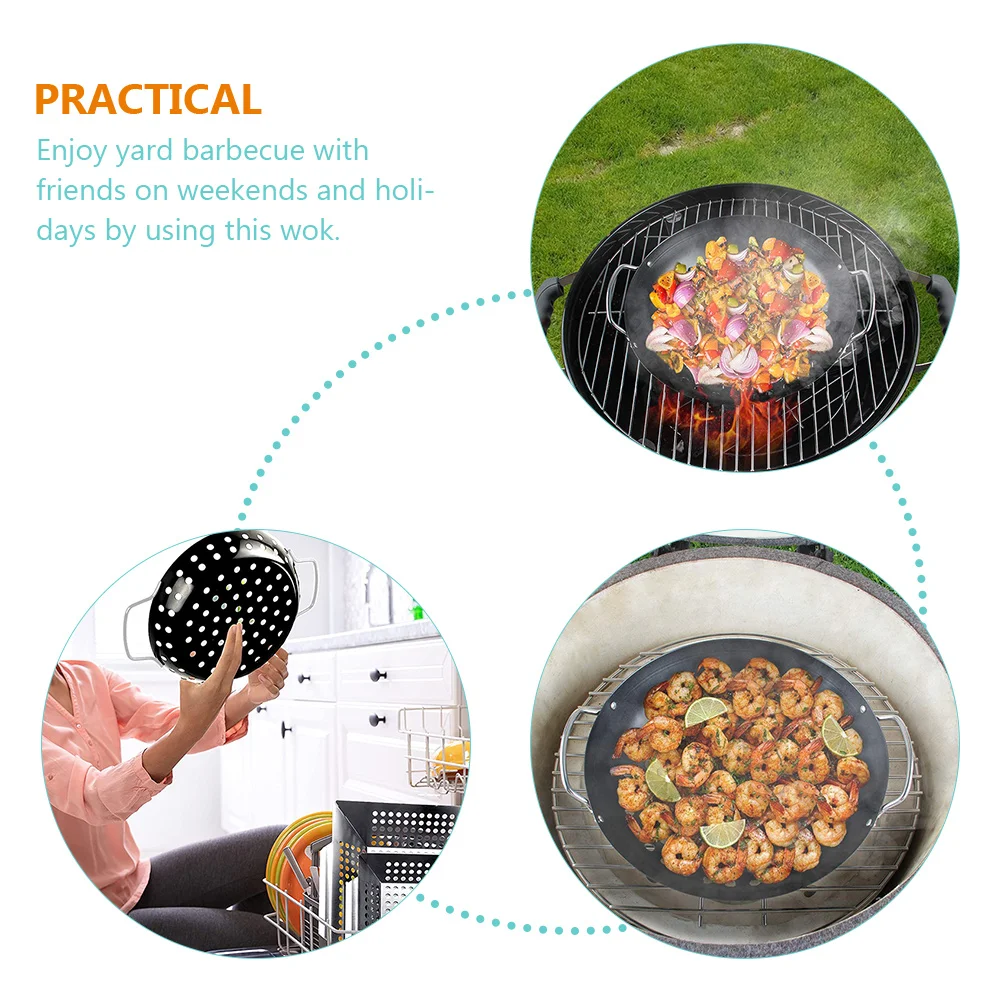 

Non-Stick Grill Wok Wear-Resistant Draining Basket Professional Bbq Tray Outdoor Home Use Multi-Function Vegetable Basket