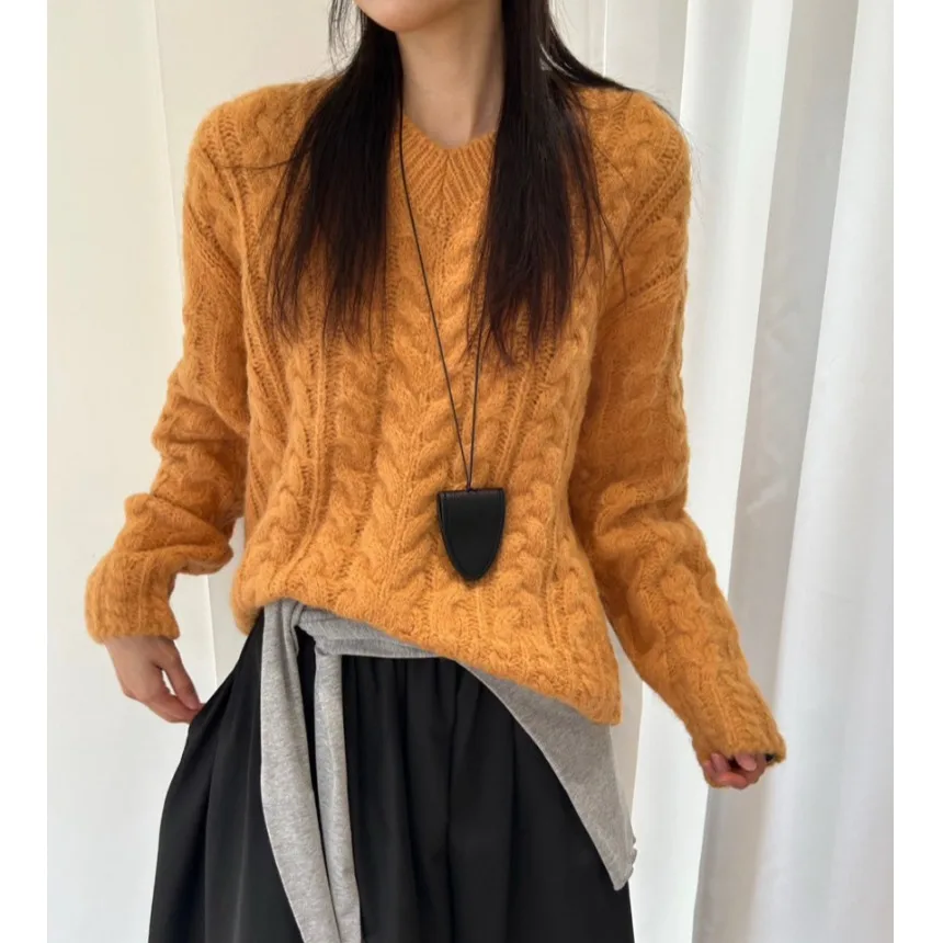 

Women's Loose Long Sve round Ne Sweater Coat Vintage Twist Sweet Sle Comfortable Lazy Faionable Commute Wear