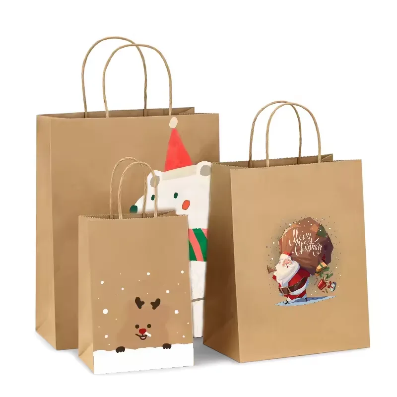 500pcs/Lot Wholesale Custom Logo Print Reusable Shopping Bag Customized Luxury Christmas Boba Milk Tea Cup Kraft Paper Packaging