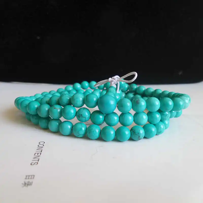 

BRO832 Buddhist 108 Prayer Beads Malas from Tibet Natural Enhanced Turquoise Meditation Prayer Rosary 6mm