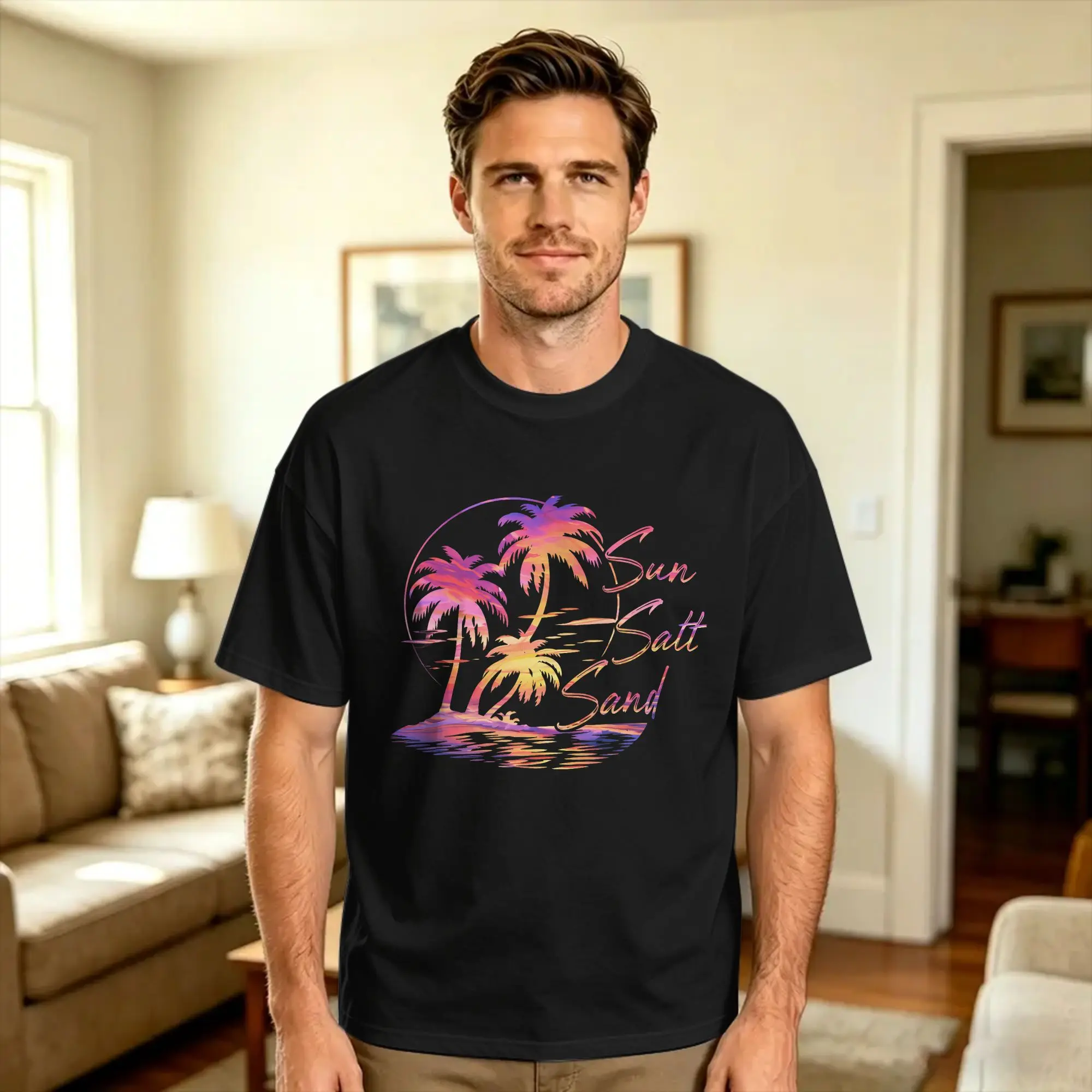 Oversized T-Shirt Sun Salt Sand Hawaii Beach Summer Vacation Cotton T Shirts  Fashion Tshirt for Men's Summer Short Sleeve Tees,