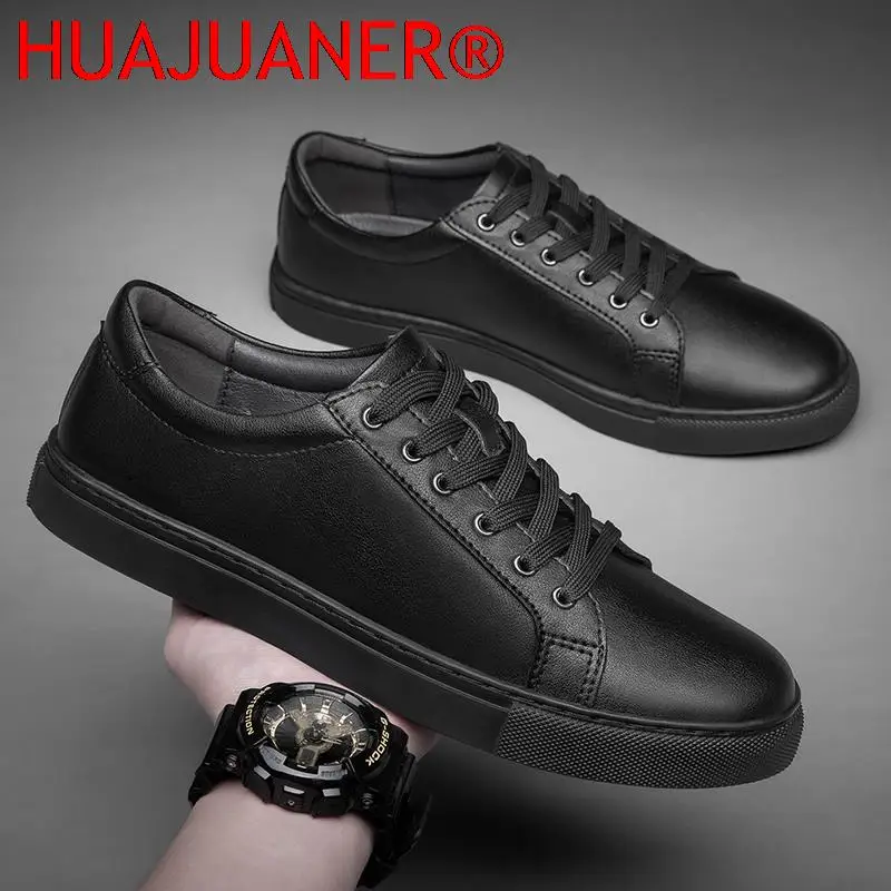 Men\'s Genuine Leather Casual Shoes Black Sneakers Men Autumn Shoes Man Fashion New Arrival Handmade Outdoor Leisure Walk Flats