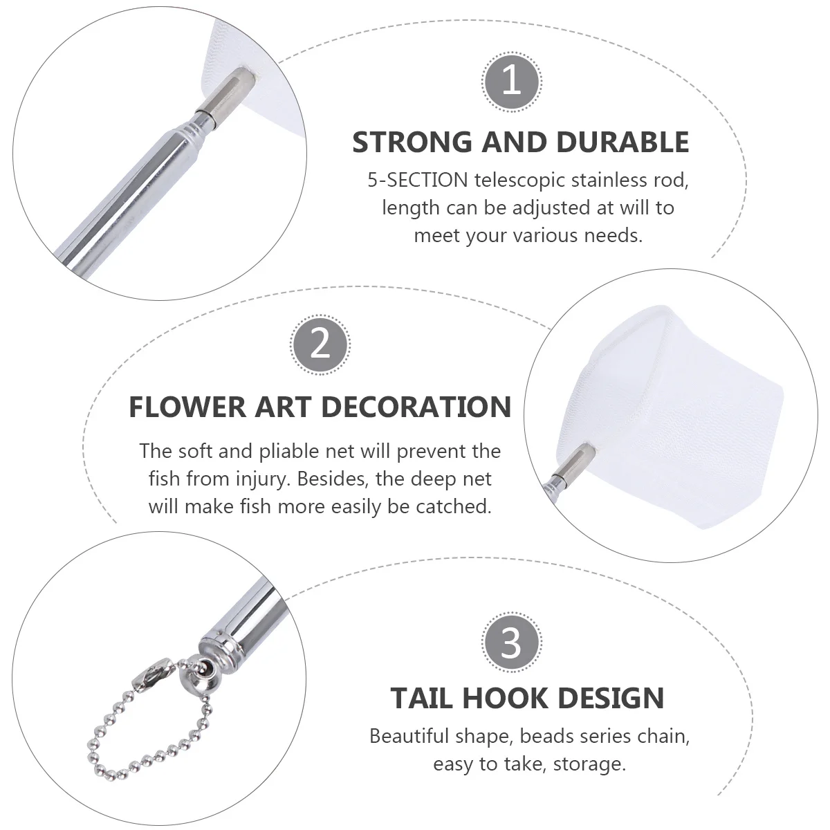 

1pcs Telescopic 3D Fishing Landing Stainless Steel Deep Mesh For Aquarium Fish Shrimp Catching Tool Fishing Landing Net