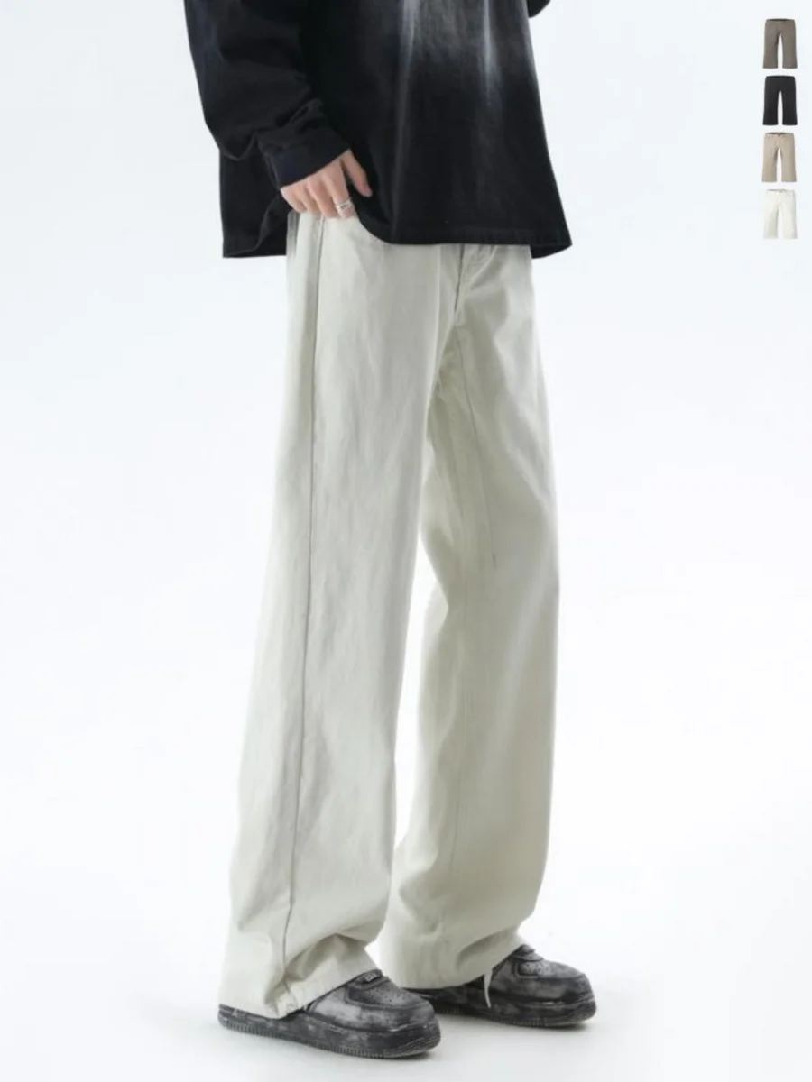 

No.7 Men's Summer American Retro Vintage Loose Straight Leg Casual Pants Youthful Vitali Sle Long Trousers Pure Color