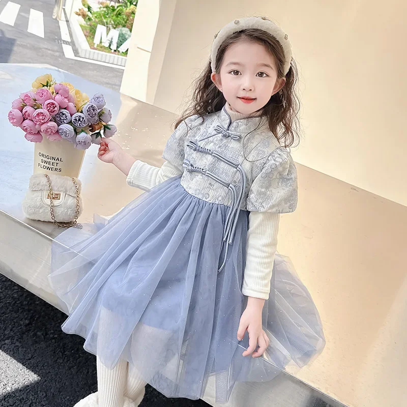 

Autumn Winter New Fashion Kawaii Girls Party Dress Solid Appliques Long Sleeve Kids Princess Dress Cute Sweet Children's Clothes