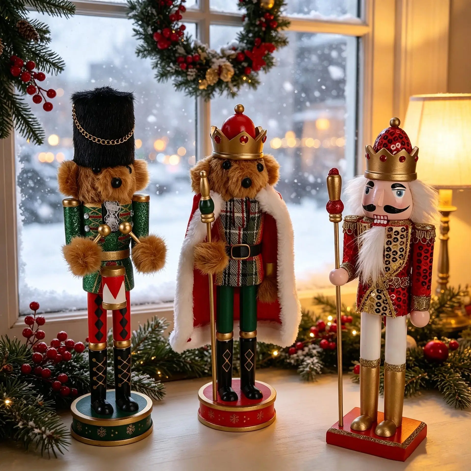 The Nutcracker King Bear Doll Ornament Wooden Craft Christmas Window Home Holiday Ornaments