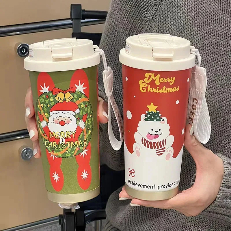 500ml stainless steel christmas insulated coffee thermos cup, portable vacuum travel mug santa claus xmas gift