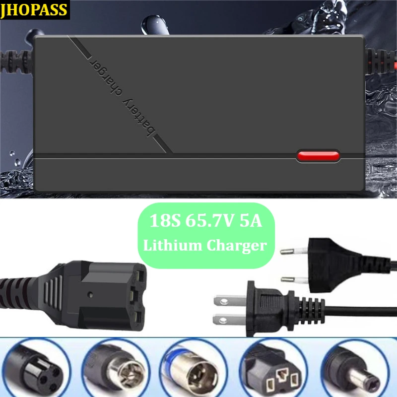 18S Smart 65.7V 5A LED Li-ion LiFePo4 lithium battery charger for Motorcycle E-bike Car charges AC110-220V EU US AU UK Plug