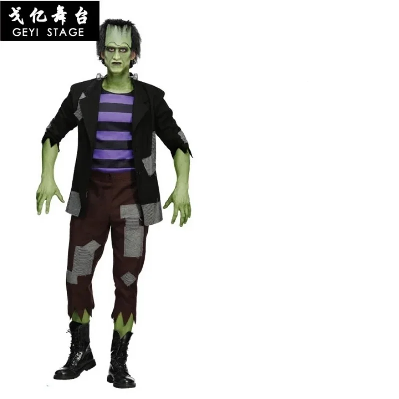 New green frankenstein muscle suit Halloween costume for adult children cosplay male overalls with mask accessories