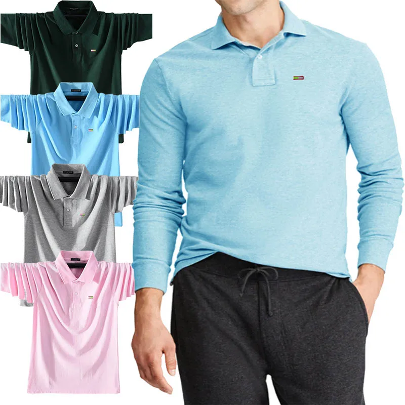 Men's Spring Autumn 100% Cotton High Quality Long Sleeve Casual Polos Shirt Homme Fashion Lapel Collar Golf Sports Top S-5XL