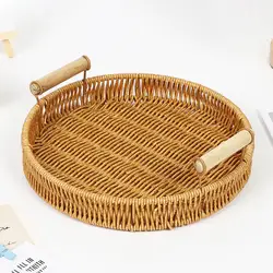 Flexible Fruit Basket Burr Free Bread Basket Strong Load-bearing Wooden Handle Fruit Basket  Space-saving