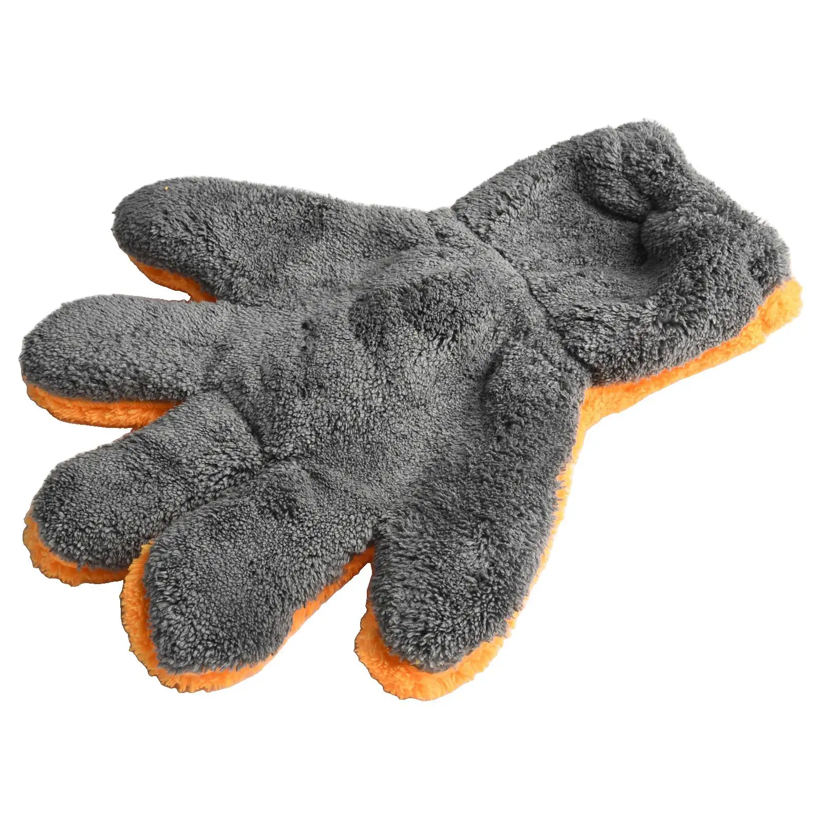 قفازات غسيل الصوف المرجاني بالتفصيل قفازات غسيل السيارات باللون الرمادي والبرتقالي من نسيج الصوف المرجاني تصميم مرن لتنظيف السيارة #3