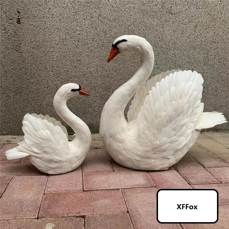 

a pair of simulation white swan model foam&feather beautiful swan toy garden gift xf2819