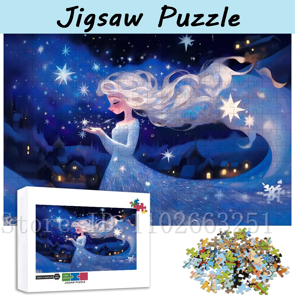 Disney Princess Elsa Puzzles untuk dewasa, mainan dekompresi 35/300/500/1000 buah kartun Jigsaw puzzle mainan cerdas anak-anak