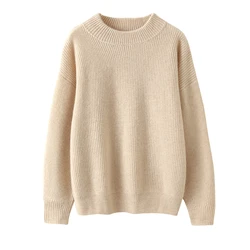 2024 New (100% Cashmere) Women's Seven Needle Thick Loose Large Bubble Sleeve Classic Versatile Fashion Women's Sweater