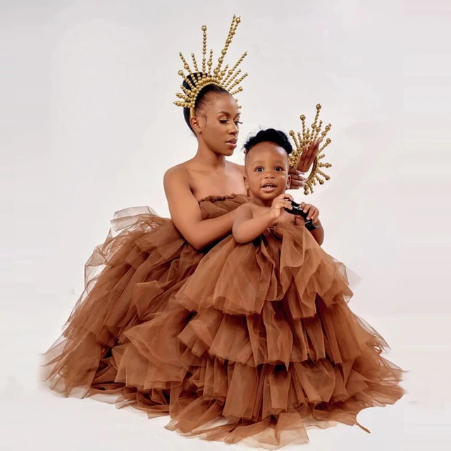 Strapless Mommy And Me Tulle Dresses For Family Look Photo Shoot Tiered Layered Mother And Daughter