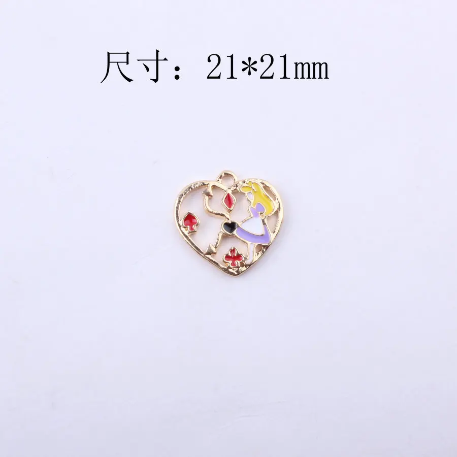 10pcs 16*26mm Diy Enamel Heart Alice In Wonderland Rabbit Charms Kc Gold Alloy Small Bracelet Pendant Korean Jewelry Accessories