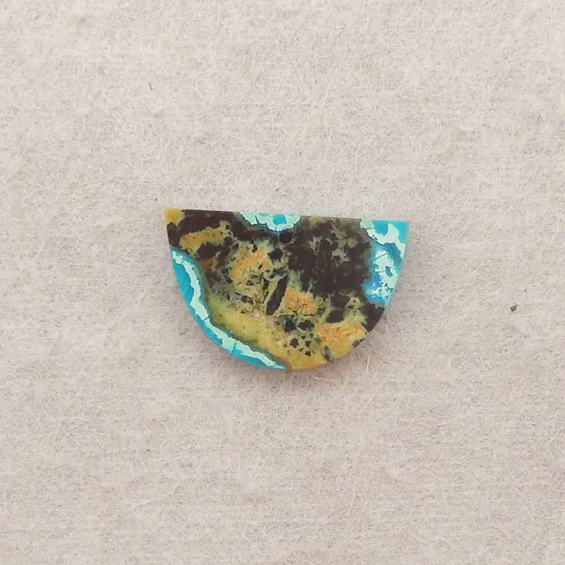 

Chrysocolla Half-Moon Gem with Turquoise and Earthy Hues, Artisanal Jewelry, Boho Designs 13x20x3mm-1.6g