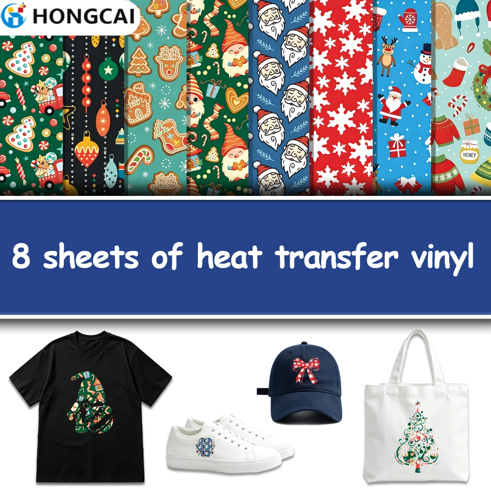 8Pcs High Adhesion Wash Resistant Iron-on Sheets, Christmas HTV, Firm Transfer On Various Materials, Fade Resistant