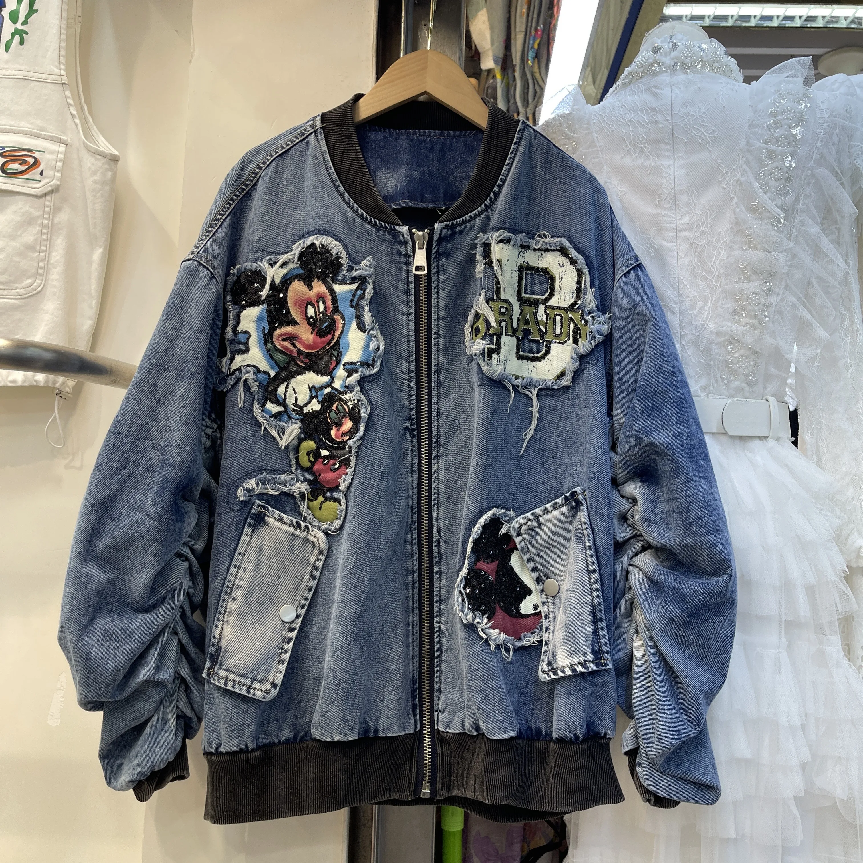 2025 Spring and Autumn New Loose Large Edition Heavy Industry Embroidery Cartoon Baseball Short Jacket Women Coat Women