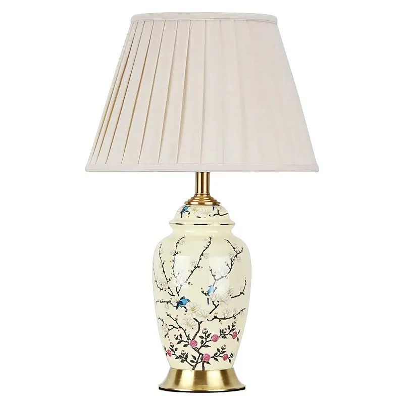 

Ceramic table lamp hotel living room villa bedroom study bedside lamp American new Chinese flower and bird model room luxury tab
