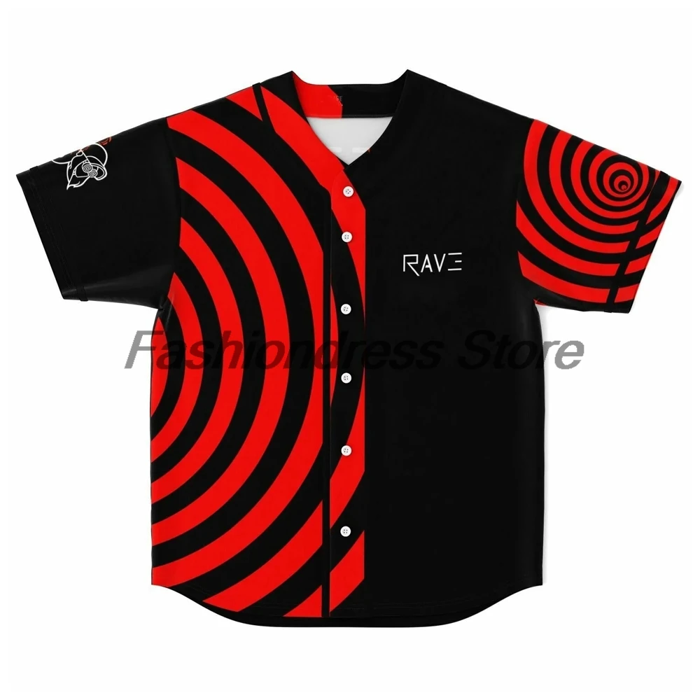 Rezz Red Dizziness Circle Baseball Jersey V-Neck Short Sleeve Button-up Shirts Women Men Outdoor Streetwear Tops