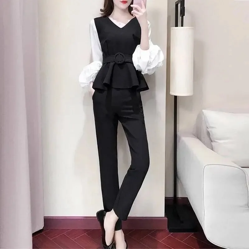 

Женский костюм большого размера, новый модный профессиональный комплект из двух предметов для похудения