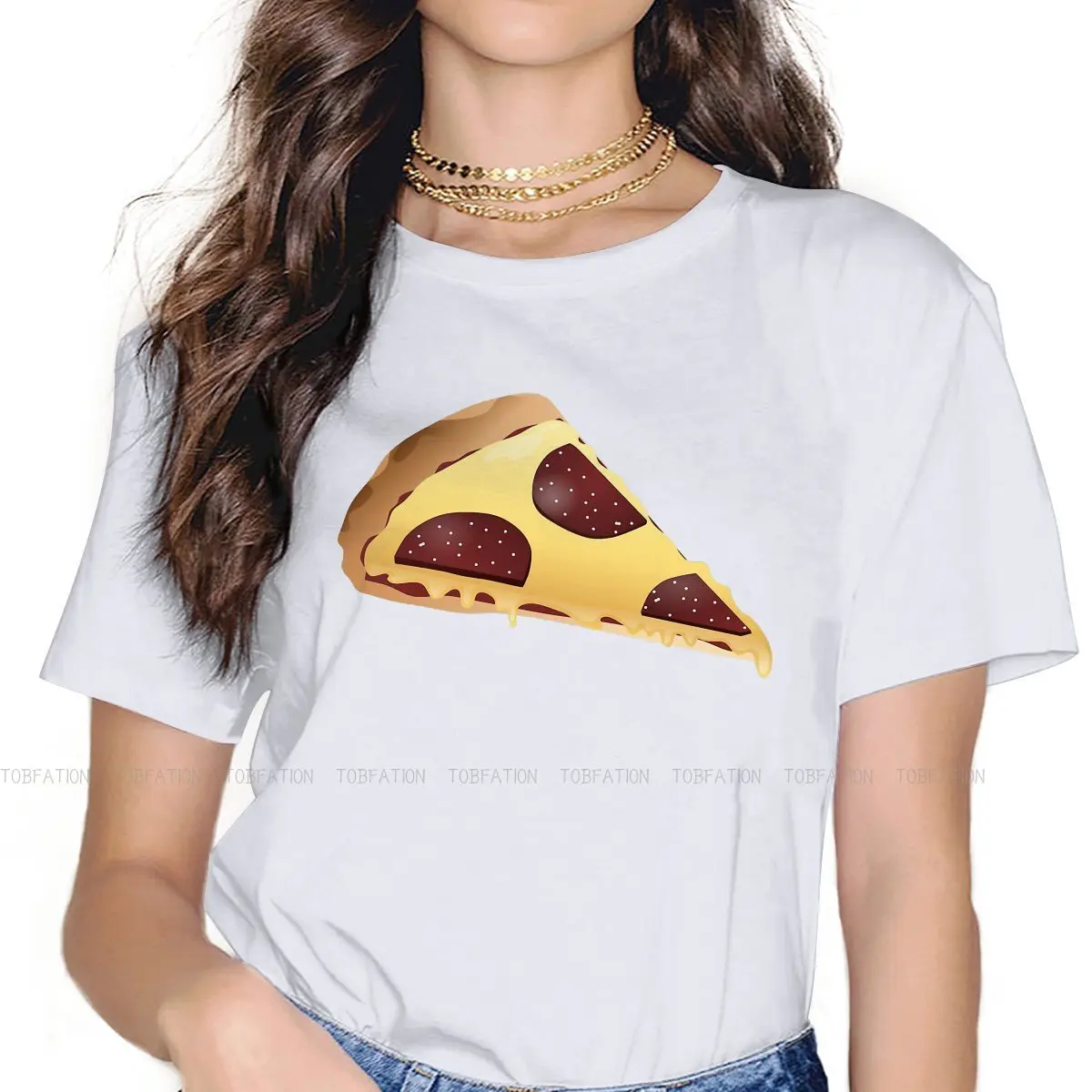 Pizza 4XL 5XL TShirt Foodies Fabric Classic T Shirt Woman's Tops New Design Fluffy