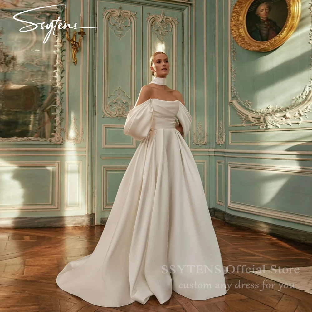 

SSYTENS Luxury Ladies Off the Shoulder Wedding Dresses Satin Bride Dress A-Line Customized Bridal Gowns Israel Civil Weddings