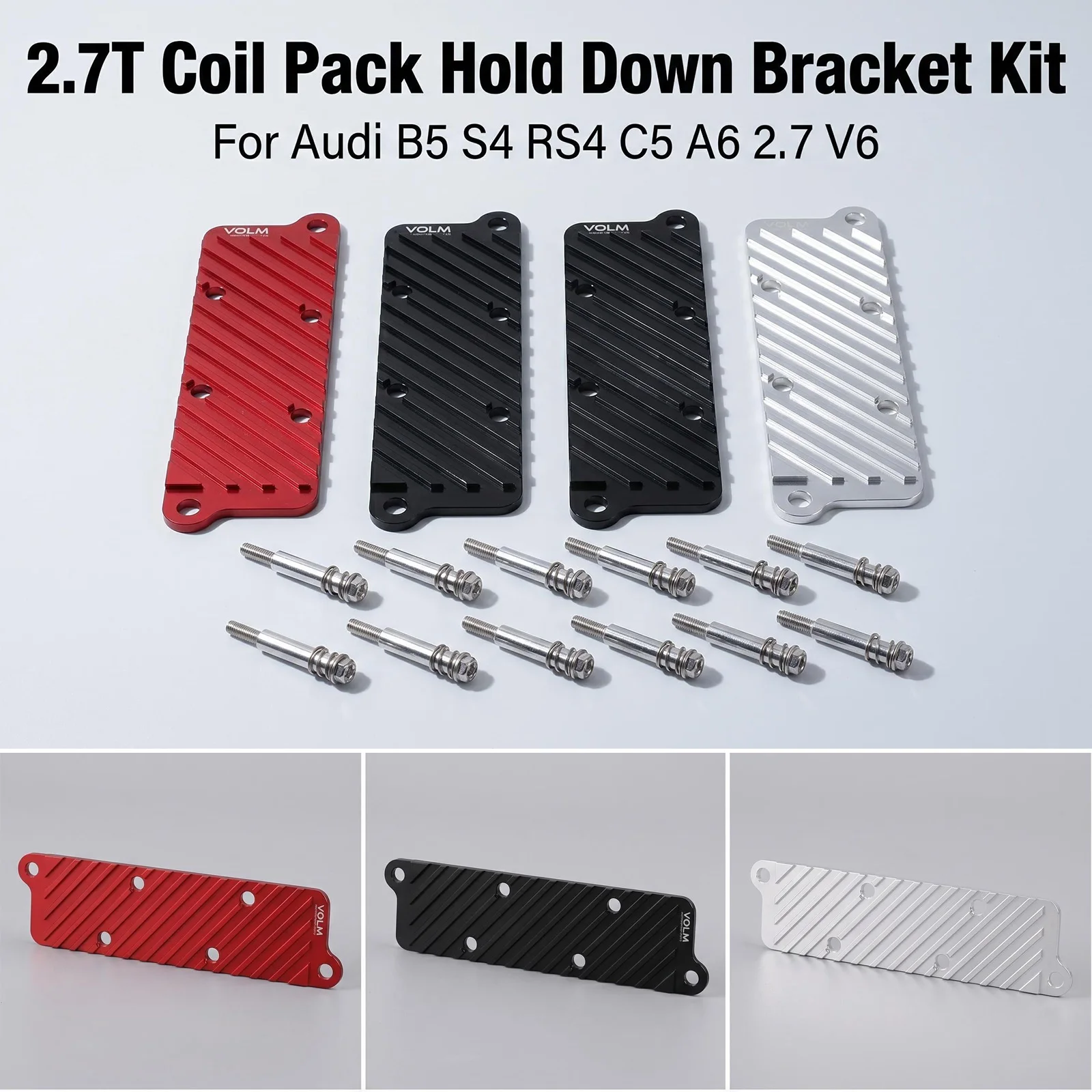 Aluminum Conversion Coil Pack Hold Down Bracket Kit For Audi B5 S4 RS4 C5 A6 2.7 V6 2.7T VOLM logo