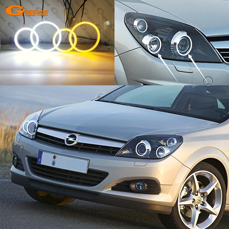 For Opel Holden Chevrolet Astra H Ultra Bright Dual Color Switchback Day Light Turn Signal SMD LED Angel Eyes Kit Halo Rings