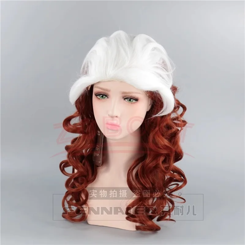 Anime X-Men Anna Marie Rogue Cosplay Wig X Men Rogue Anna Marie 60cm Red Long Curly Wavy Brown Mixed White Wigs